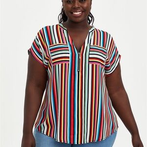 Rainbow stripe georgette zip front dolman top Torrid.